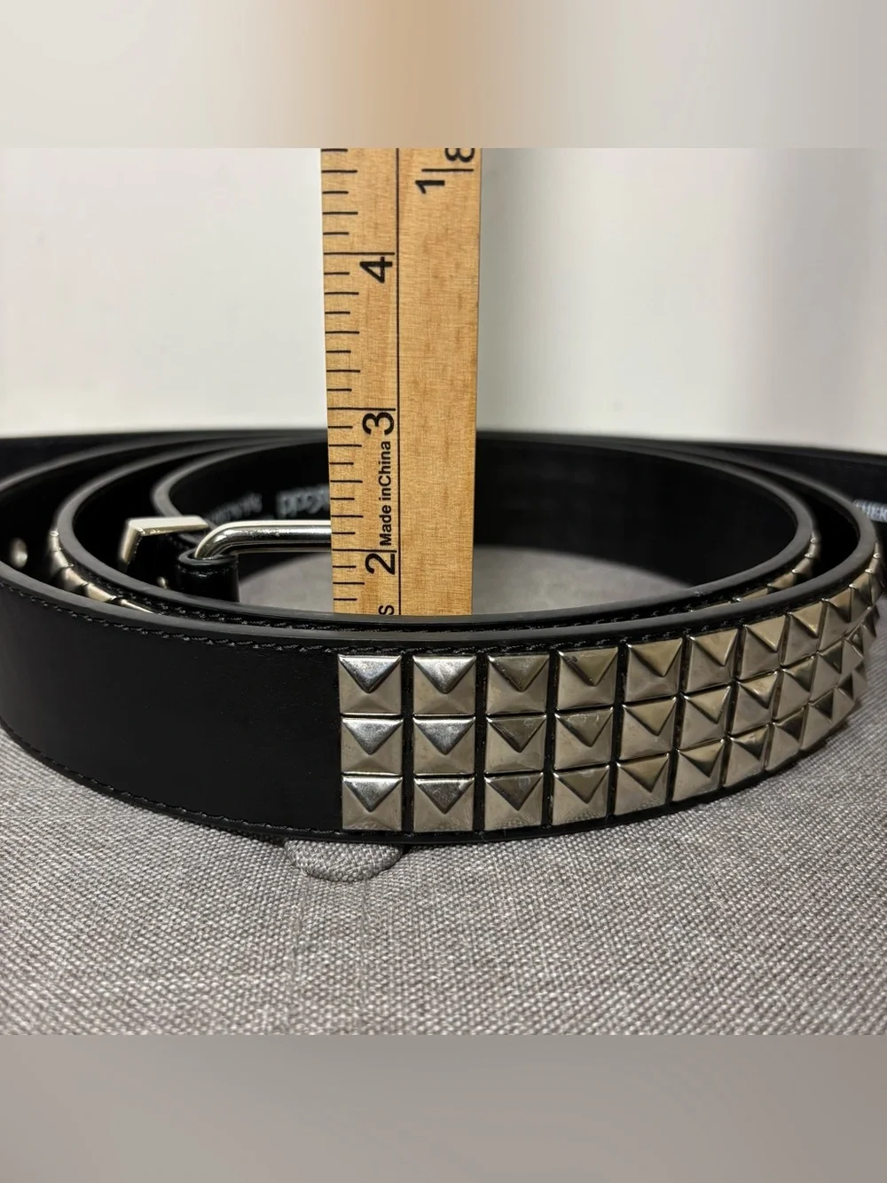 foolsGold Black Pyramid Stud Leather Belt with Silver Buckle- 4XL